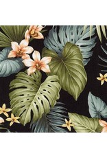 Sevenberry Barkcloth, Island Paradise, Orchids in Black, Fabric Half-Yards SB-4145D1-4