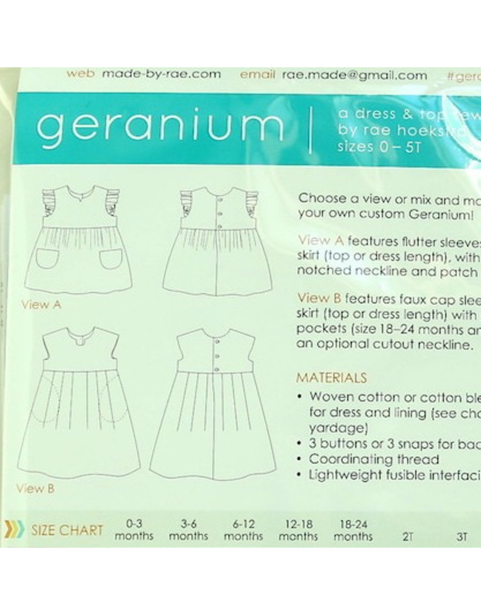 Made By Rae Little Girl’s Geranium Dress Pattern, sizes 0-5yr