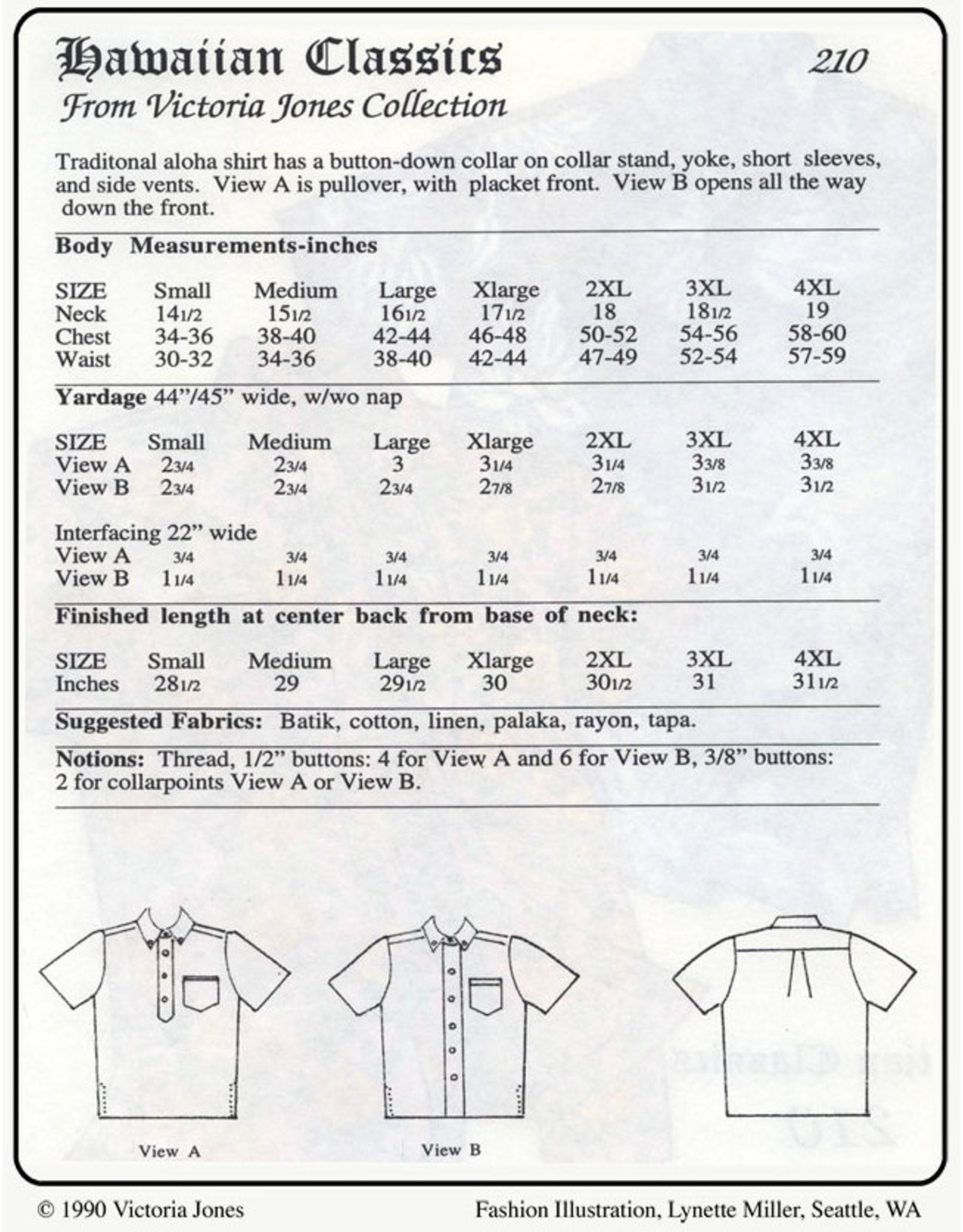 Victoria Jones Collection Hawaiian Classics Men’s Shirt Sewing Pattern