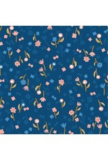 Cotton + Steel Rayon, Neko and Tori, Flower Picking in Blue, Fabric Half-Yards IN103-BL4R