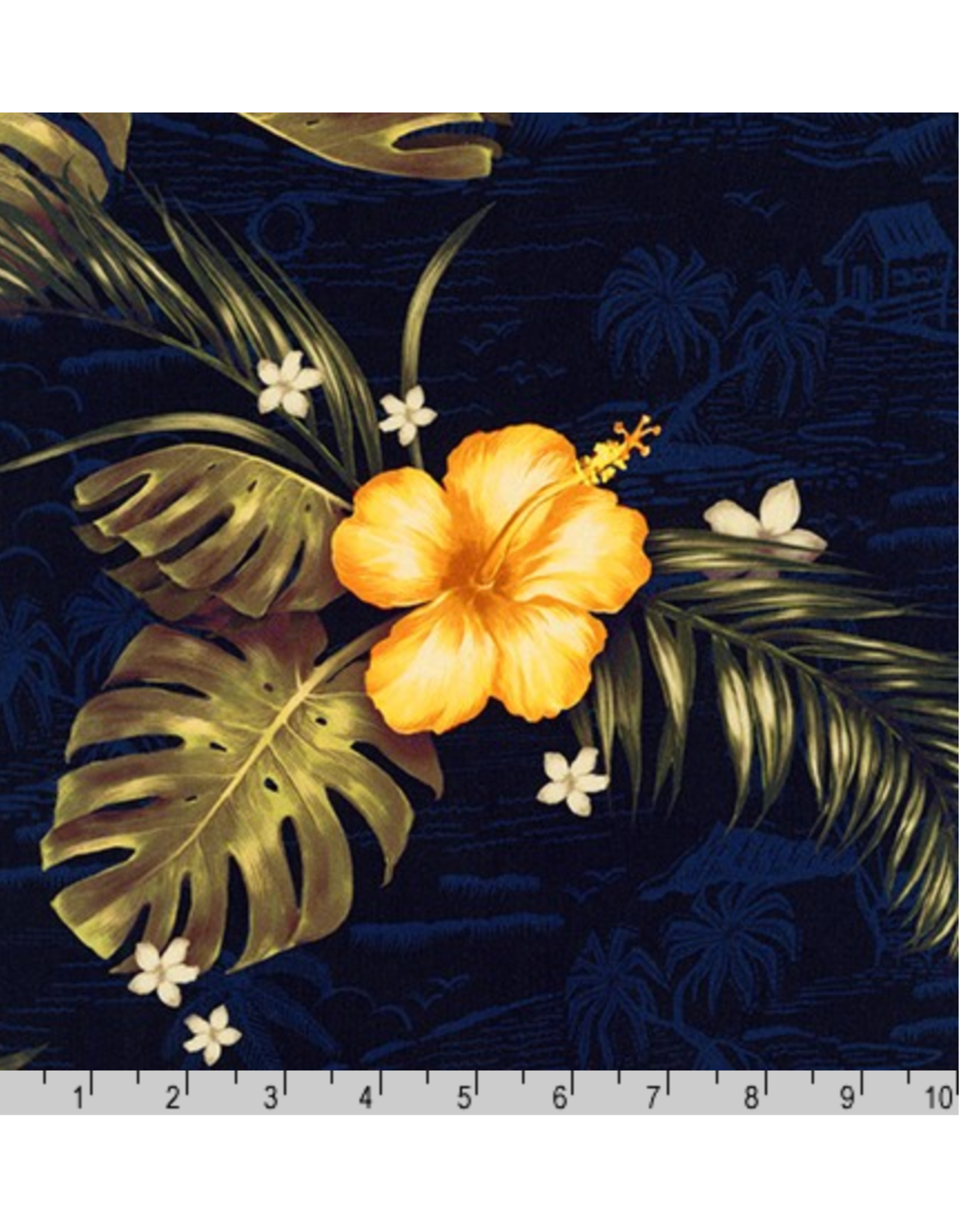 Robert Kaufman Rayon, Makaha Nights in Navy, Fabric Half-Yards