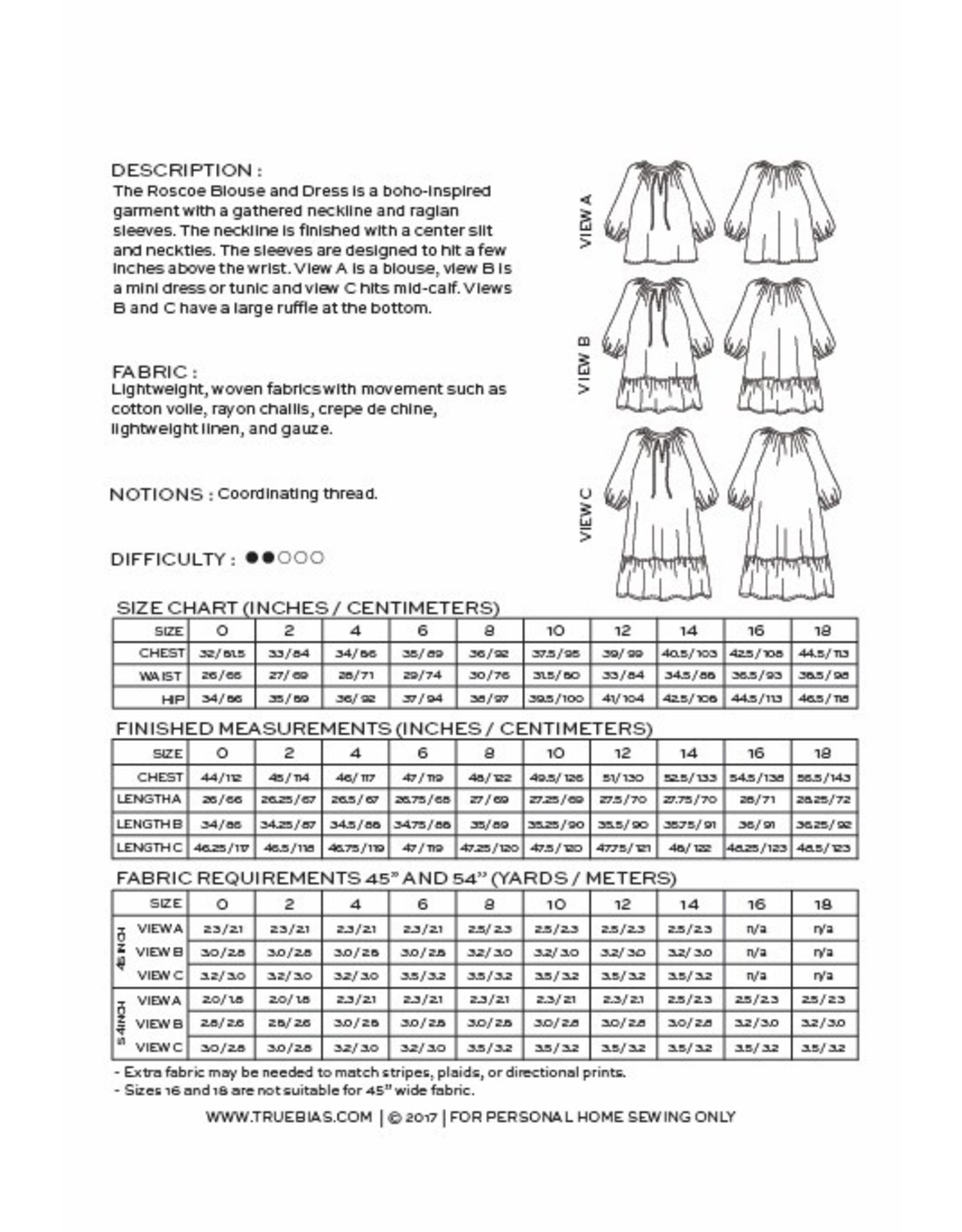 True Bias Roscoe Dress/Blouse -  Pattern