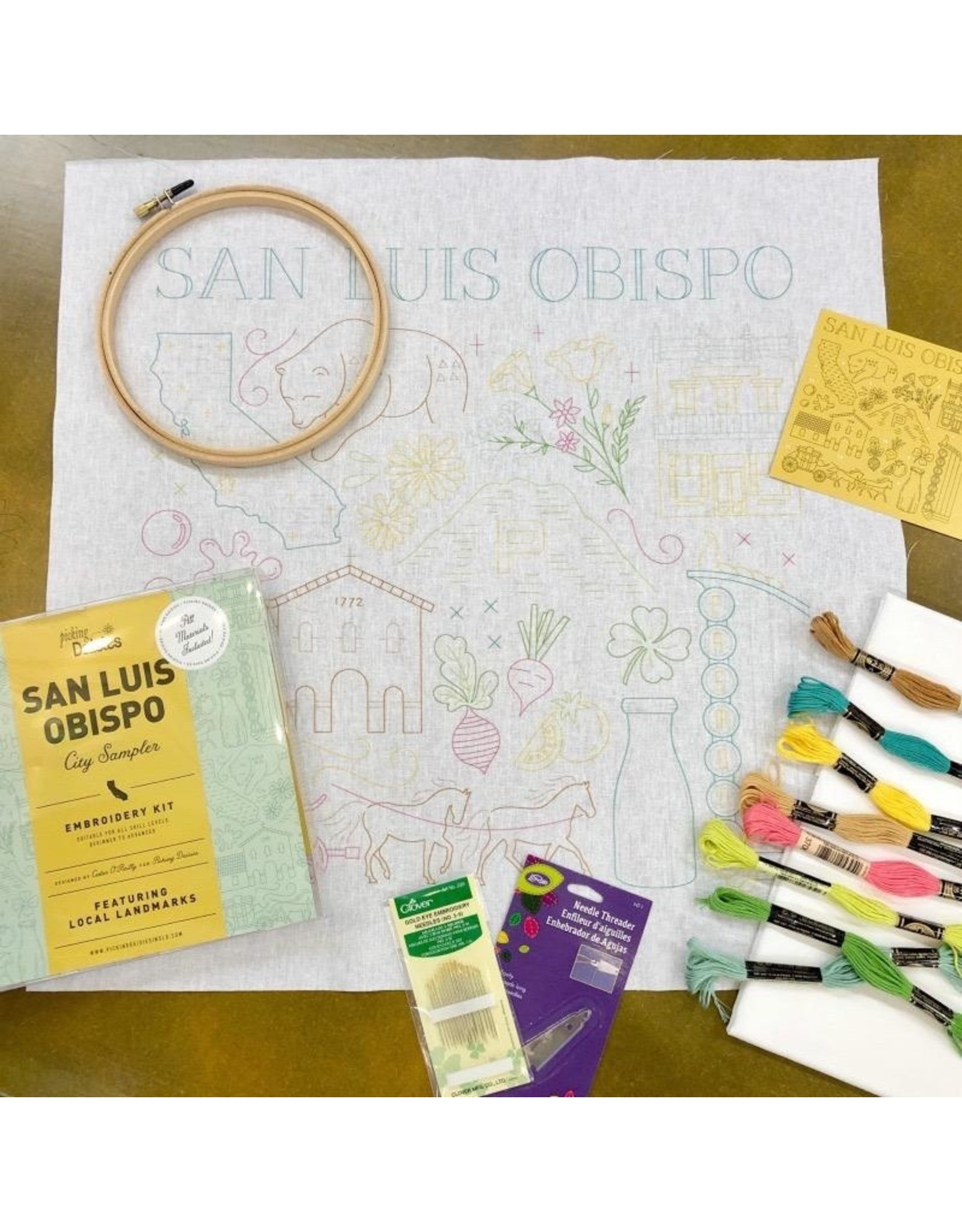 SLO City Embroidery Sampler Kit - Picking Daisies