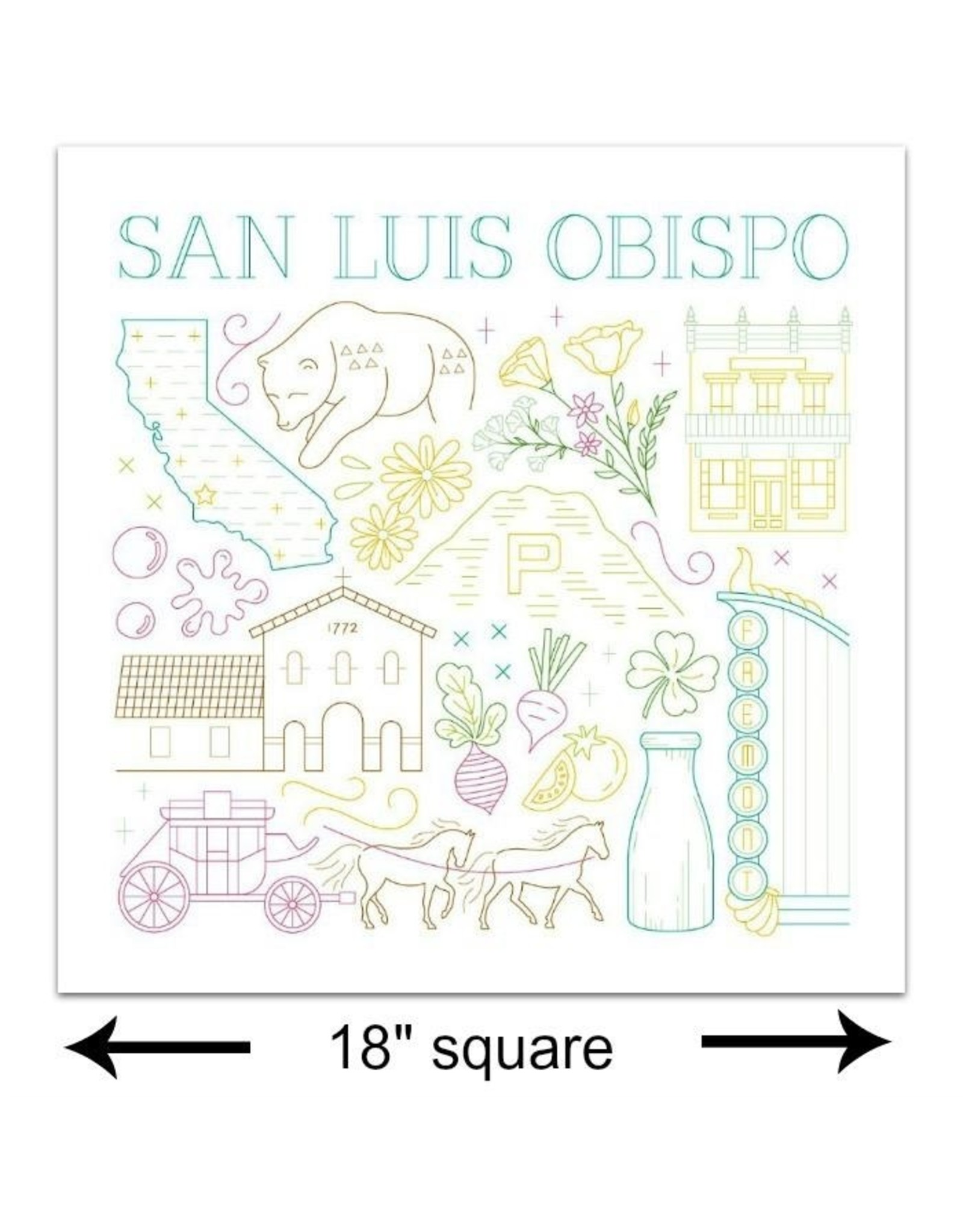 Cedar O'Reilly SLO City Embroidery Sampler (sampler cloth and backing cloth only)