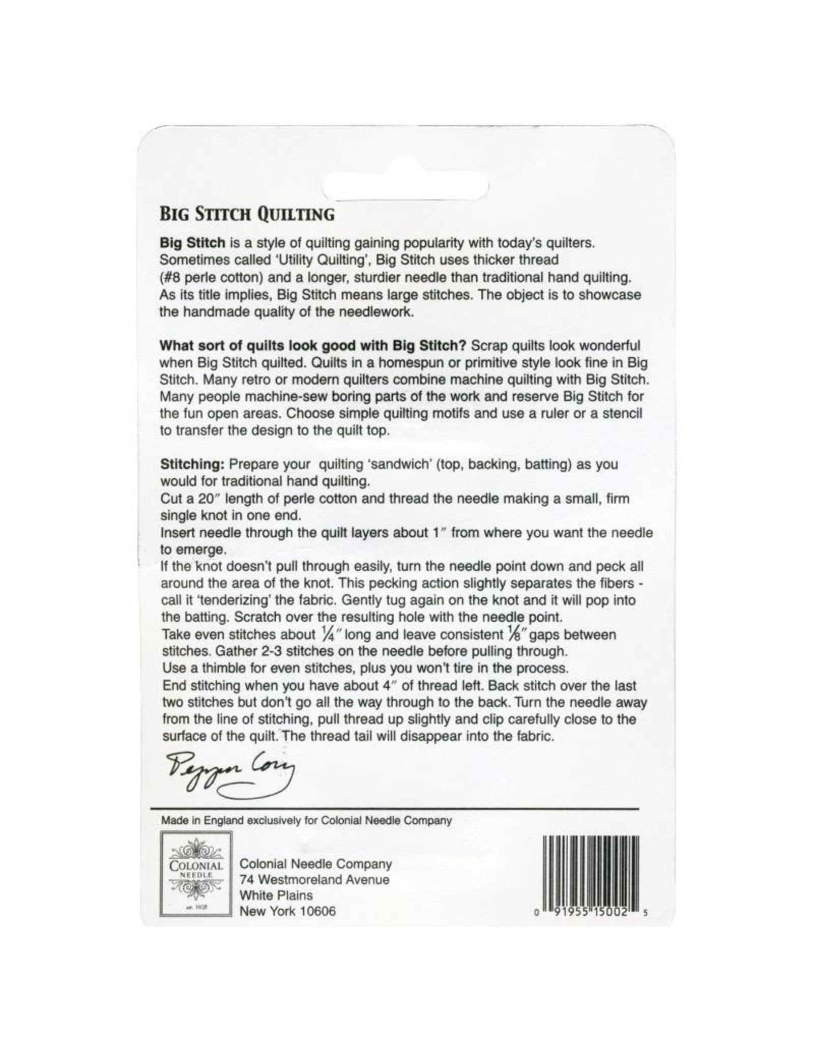 Colonial Needle ON ORDER-Big Stitch Quilting Needle Pack - 14ct by Pepper Cory