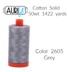 Aurifil Aurifil Thread, 50wt, 100% Cotton Mako, Large Spool 1422 yds. Color 2605: Grey