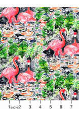 August Wren Paradise Found, Flamingoes in Multi, Fabric Half-Yards