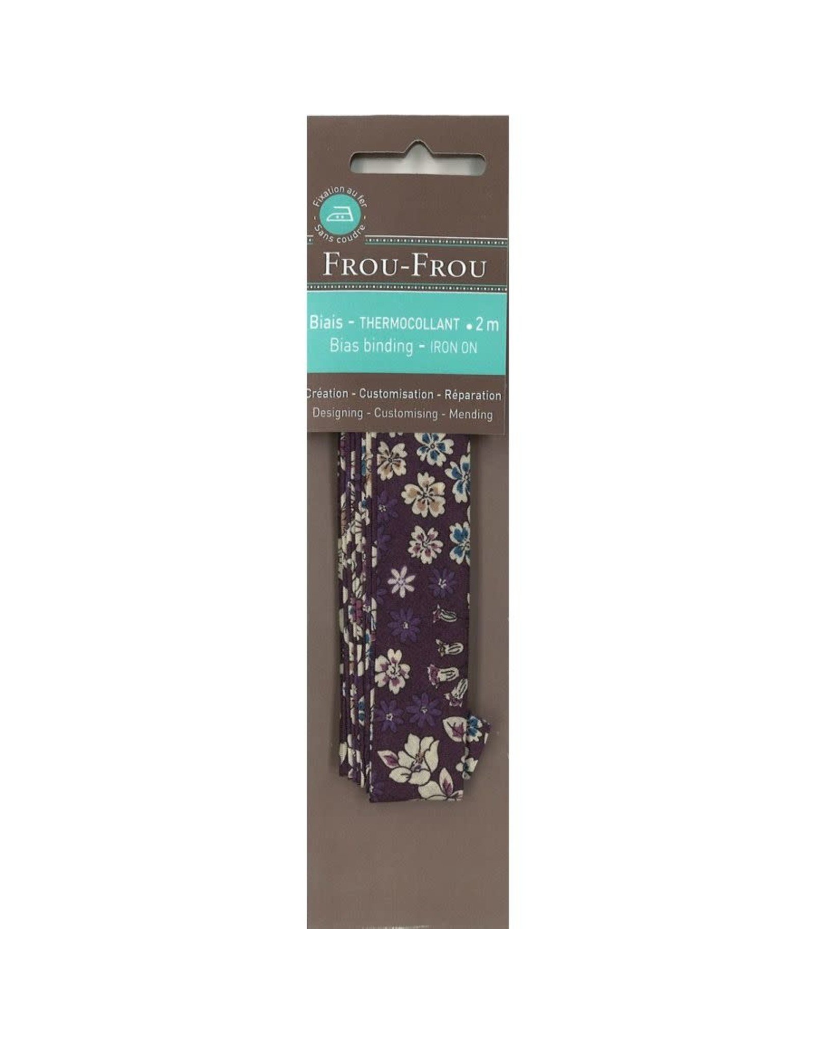 Frou-Frou, France Bias Tape, Fleuri in Violet, 3/4" Double Fold, sold by the 1/2 yard