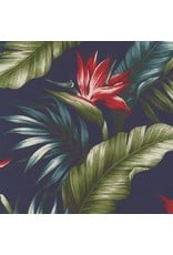 Sevenberry Rayon Lawn, Ecovero Aloha Prints, Bird of Paradise in Navy, Fabric Half-Yards