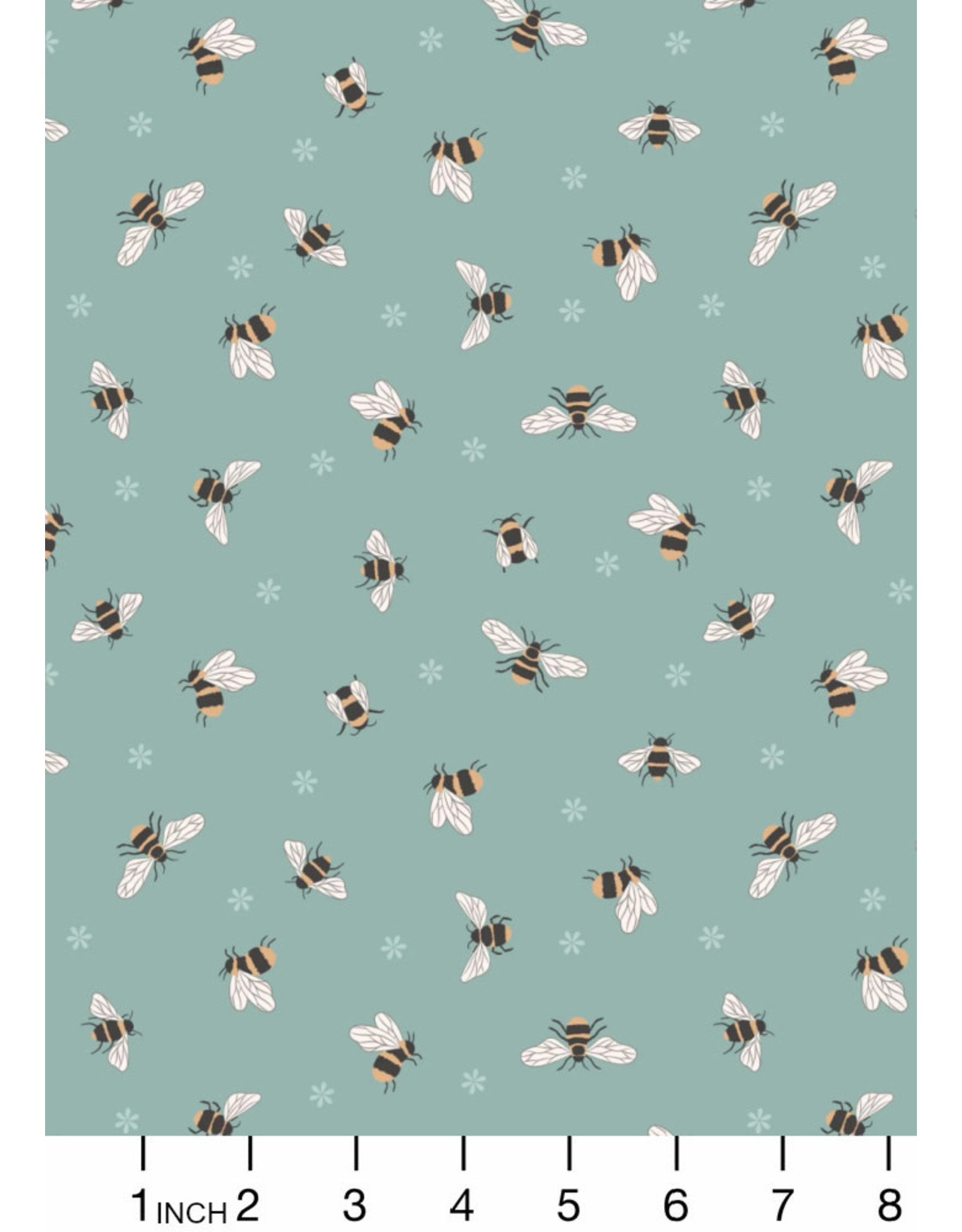 Lewis & Irene Queen Bee, Bees on Duck Egg, Fabric Half-Yards