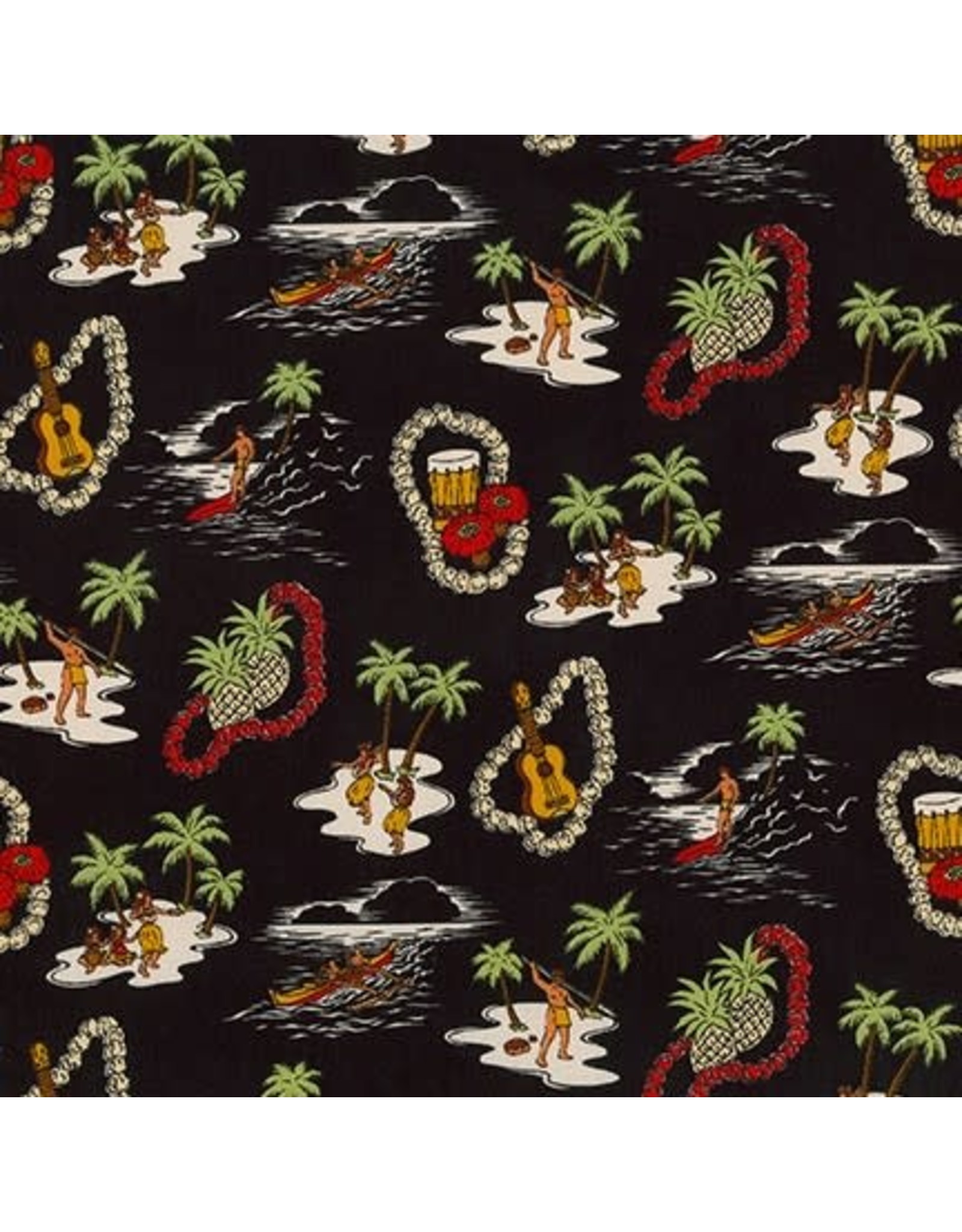 Sevenberry Island Paradise, Island Life in Black, Fabric Half-Yards