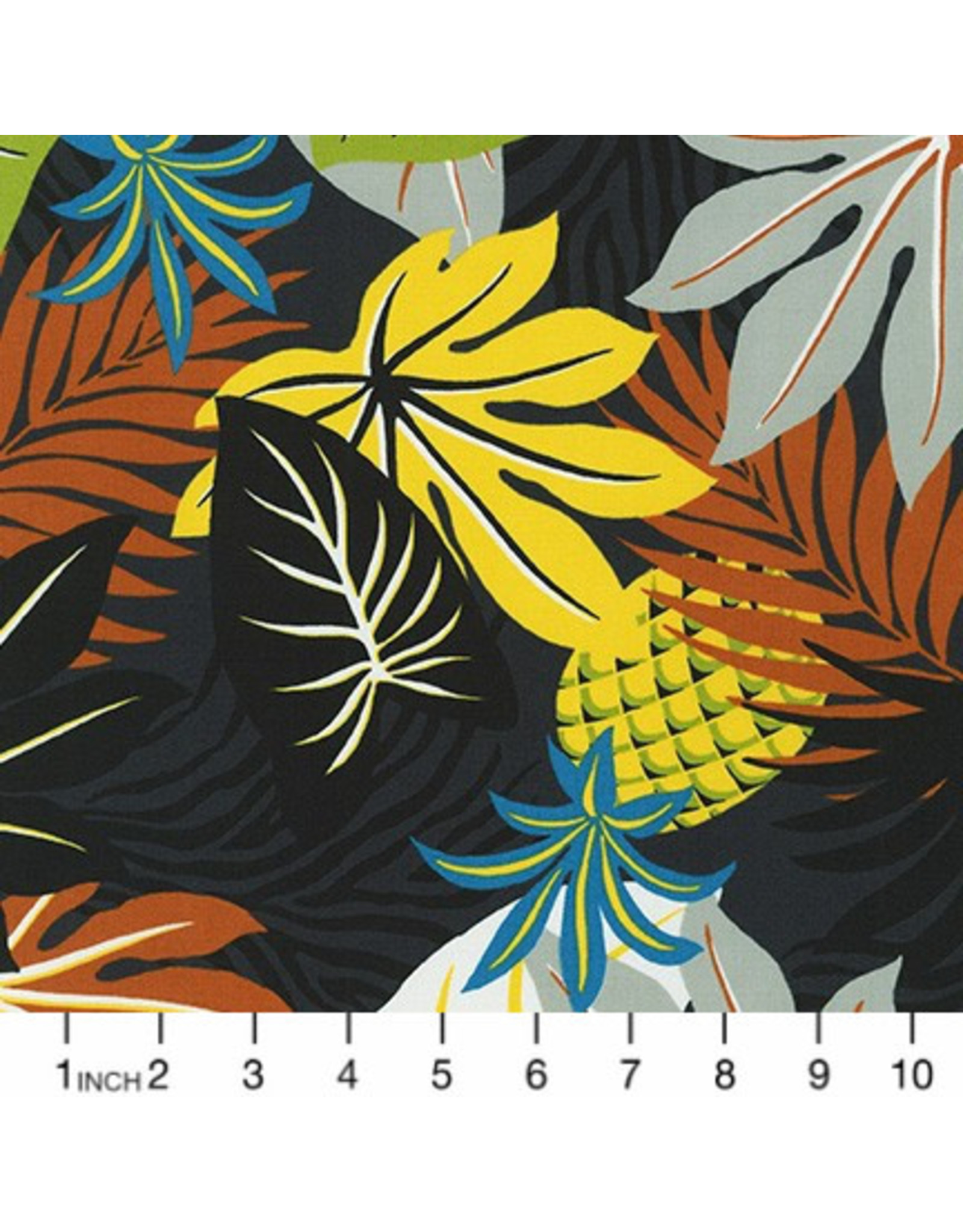 Sevenberry Island Paradise, Pineapples in Black, Fabric Half-Yards