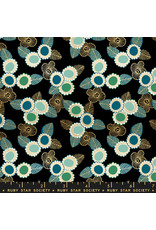 Sarah Watts Ruby Star Society, Purl, Embroidered Floral in Black with Gold Metallic, Fabric Half-Yards