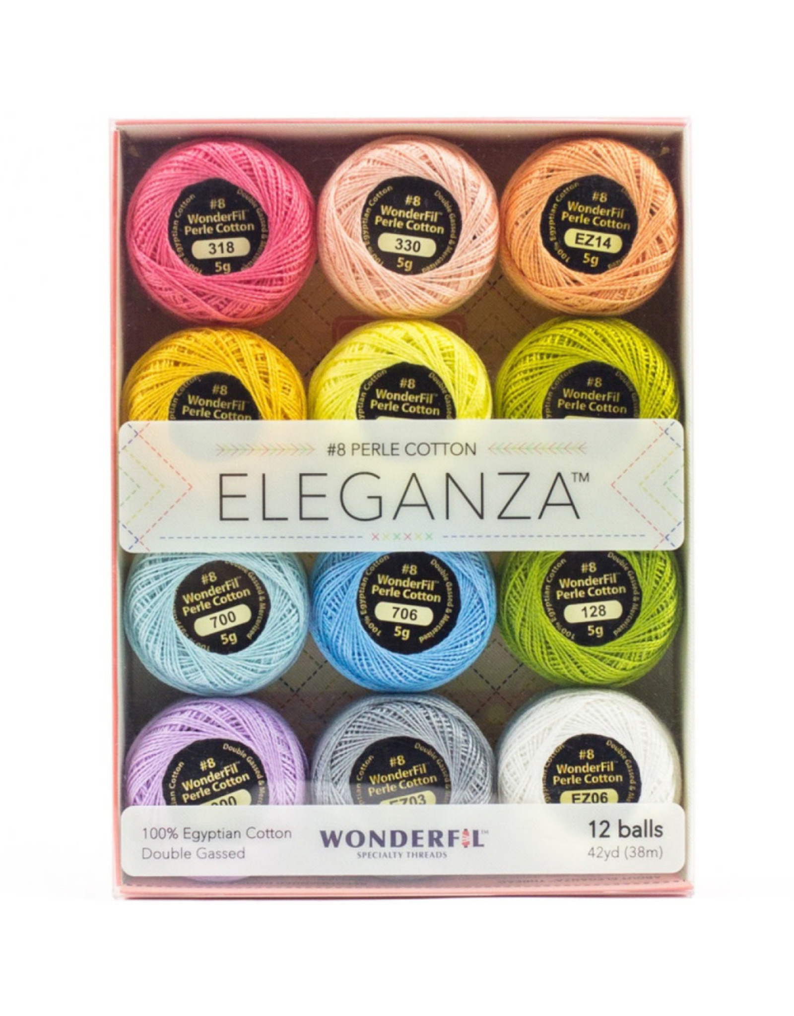 WonderFil ON ORDER-Eleganza Pastels, Perle (Pearl) Cotton, Set of 12 Size 8 from WonderFil