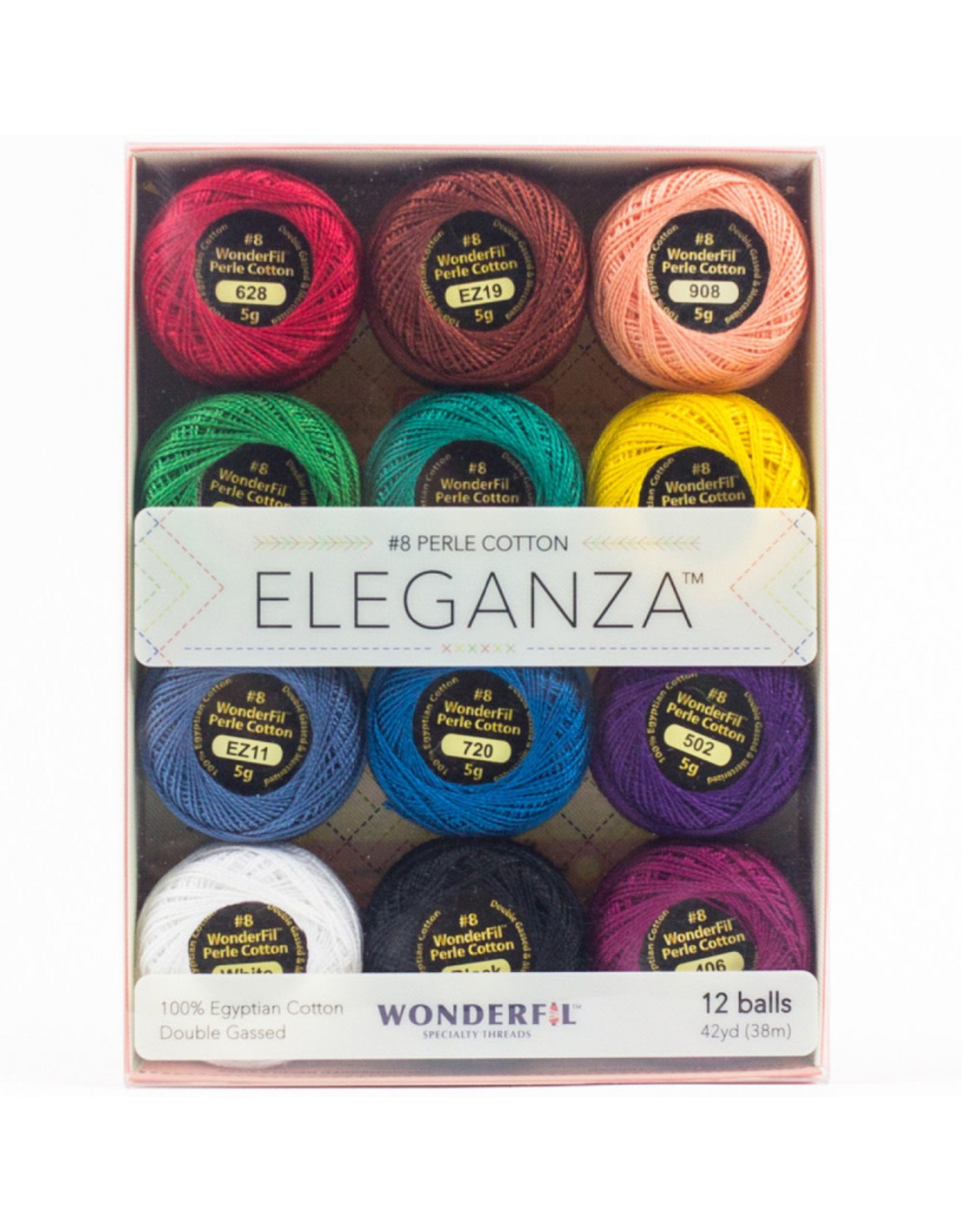 WonderFil Eleganza Kaleidoscope, Perle (Pearl) Cotton, Set of 12 Size 8 from WonderFil