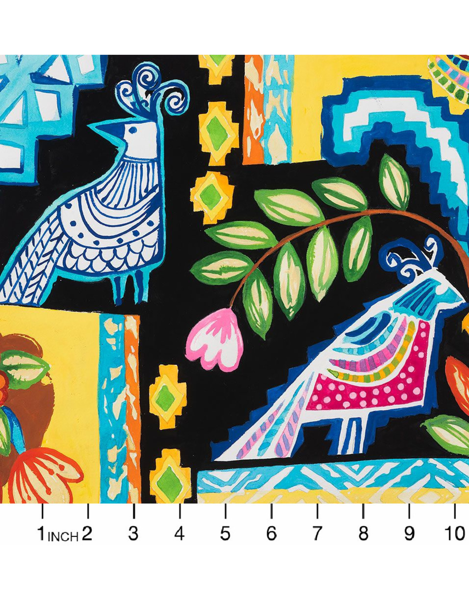 Alexander Henry Fabrics Folklorico, Ikat de Polanco in Black, Fabric Half-Yards