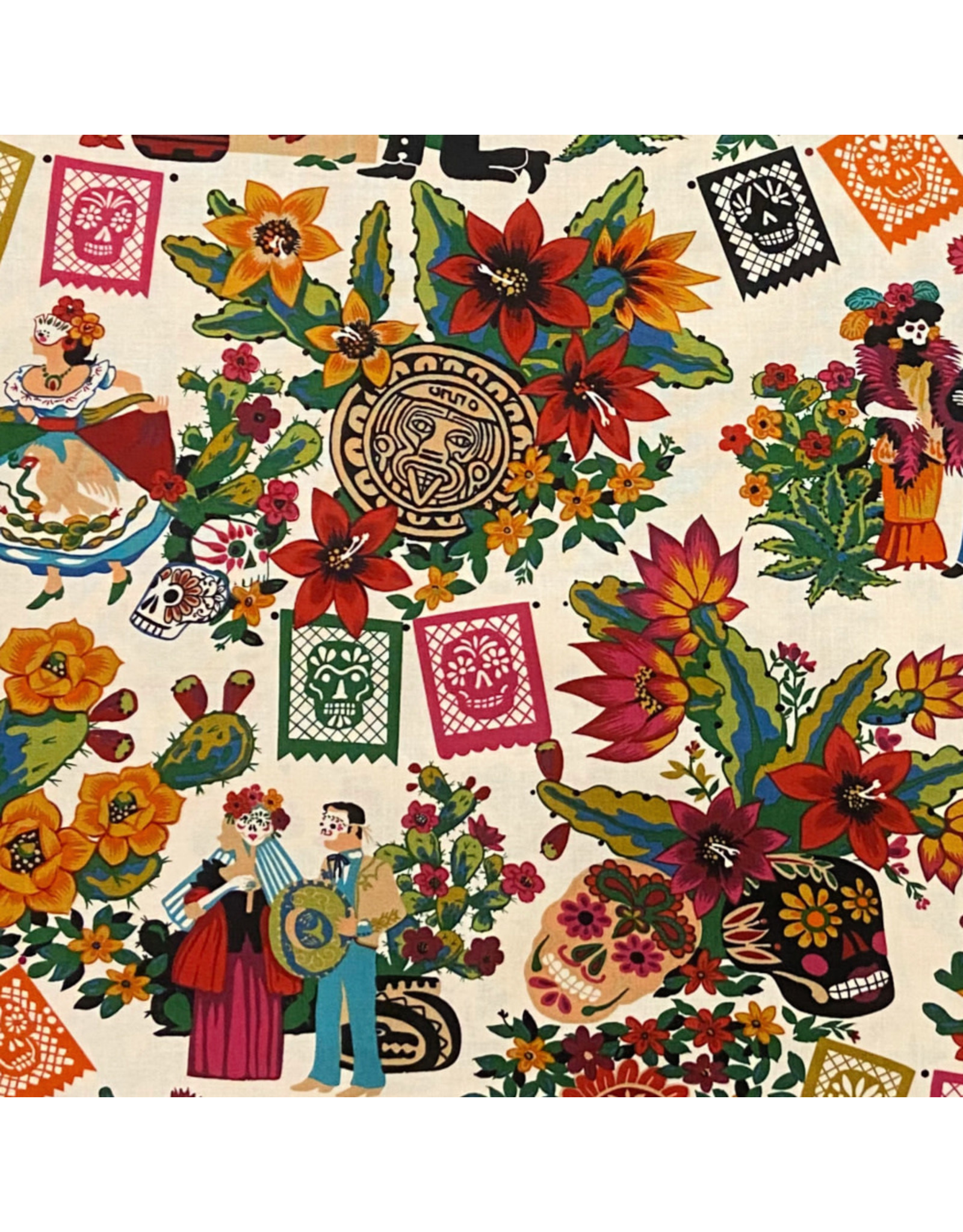 Alexander Henry Fabrics Folklorico, La Mascarada in Natural, Fabric Half-Yards