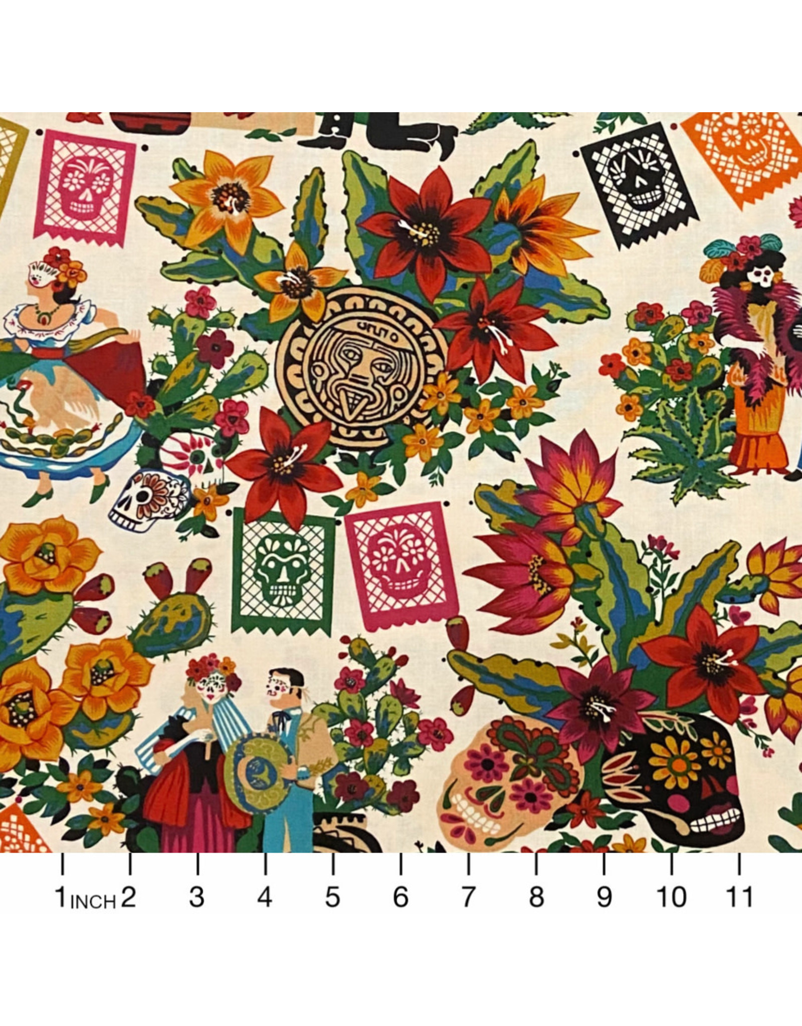 Alexander Henry Fabrics Folklorico, La Mascarada in Natural, Fabric Half-Yards
