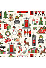 Andover Fabrics London Christmas, London Icons in Cream, Fabric Half-Yards