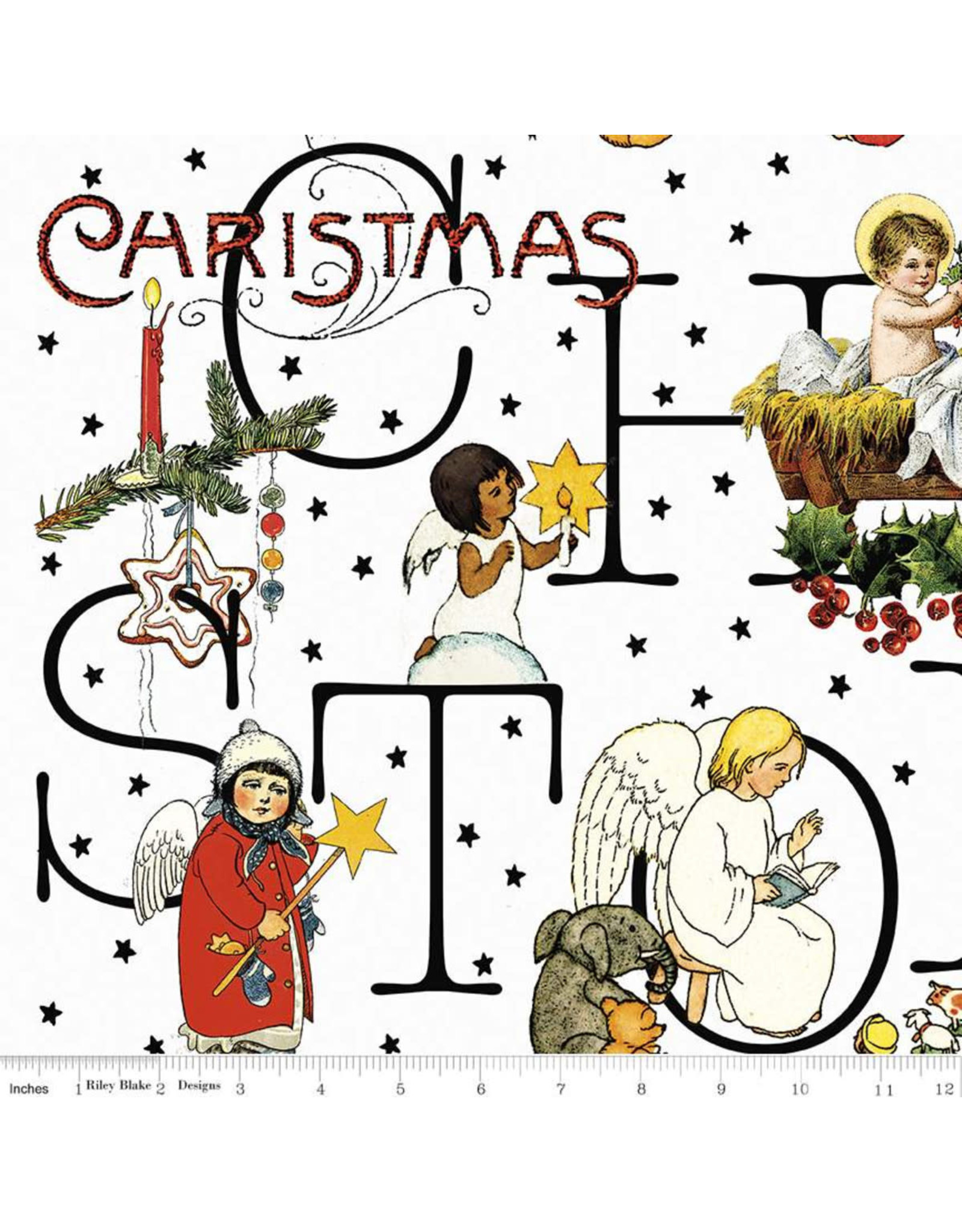 J. Wecker Frisch All About Christmas, Story in White, Fabric Half-Yards