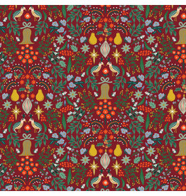 Rifle Paper Co. Holiday Classics, Partridge in Berry with Metallic, Fabric Half-Yards