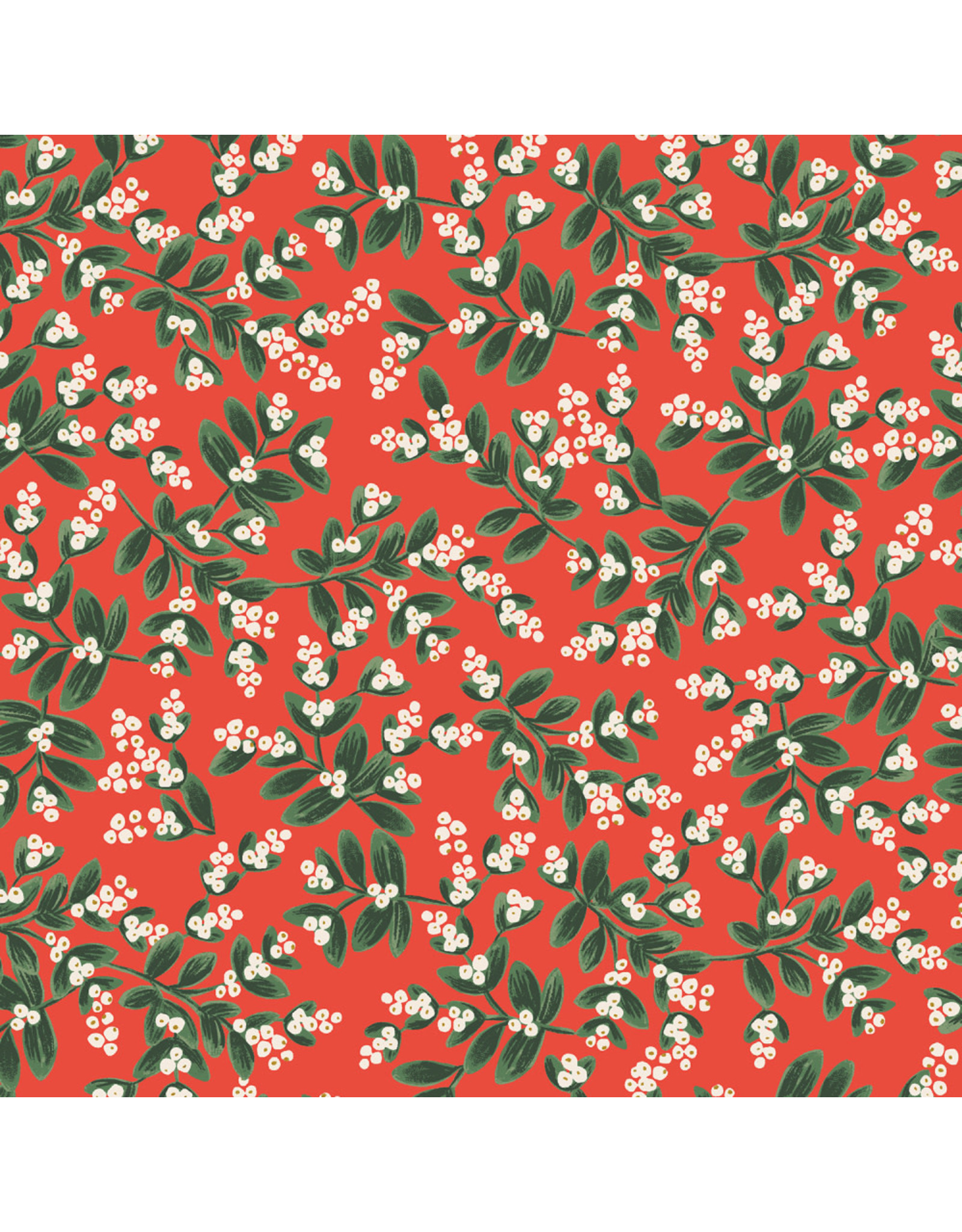 Rifle Paper Co. Holiday Classics, Mistletoe in Red with Metallic, Fabric Half-Yards