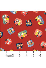 Michael Miller Camping Life,  Campers in Red, Fabric Half-Yards