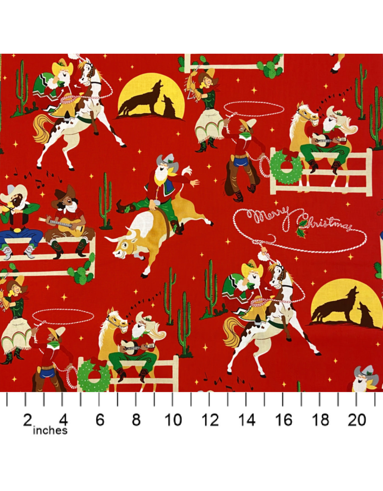 Alexander Henry Fabrics Christmas Time, Giddy-Up Santa in Red , Fabric Half-Yards