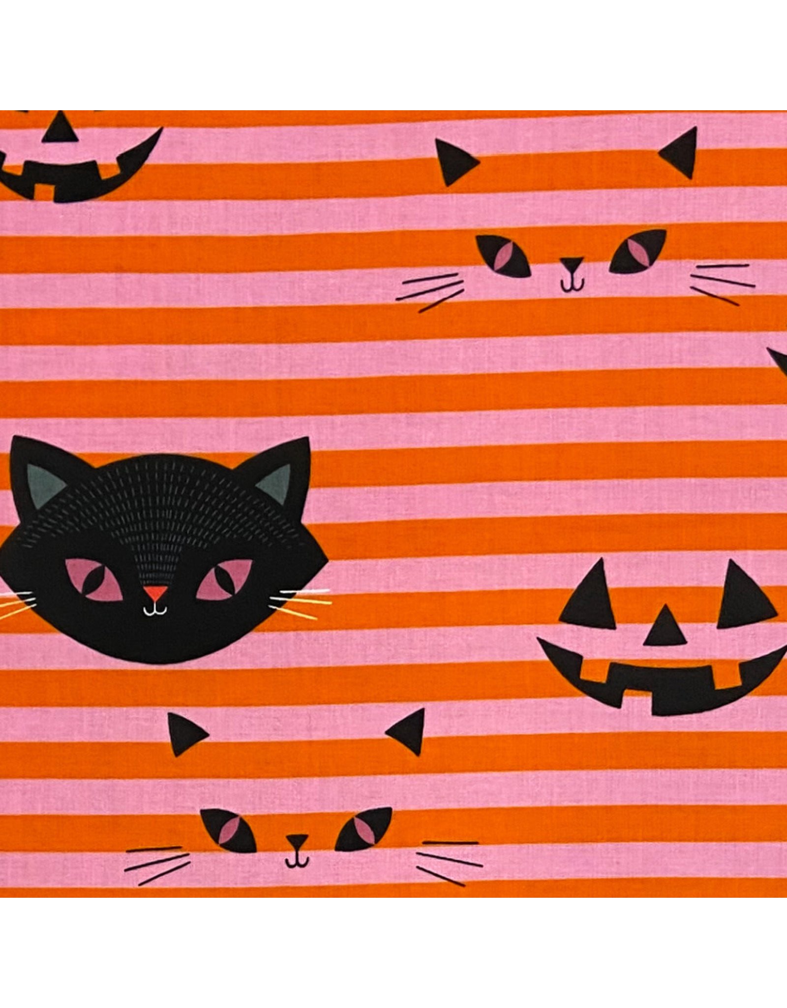 Alexander Henry Fabrics Haunted House, Hide-N-Go Kitty in Pink Orange, Fabric Half-Yards