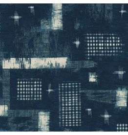Windham Fabrics Midnight, Woven Ikat in Indigo, Fabric Half-Yards