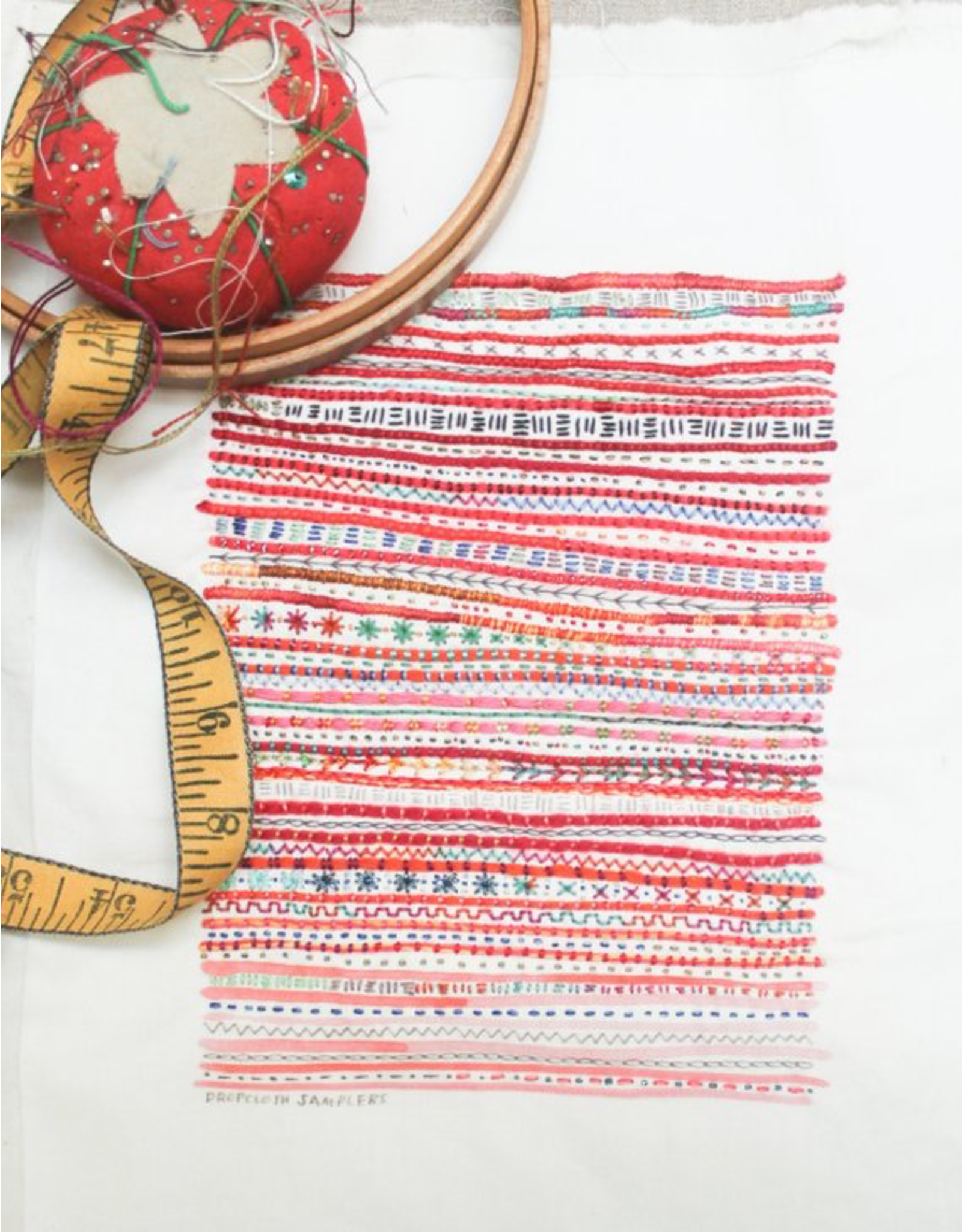 Dropcloth Samplers Red Stripe Sampler, Embroidery Sampler