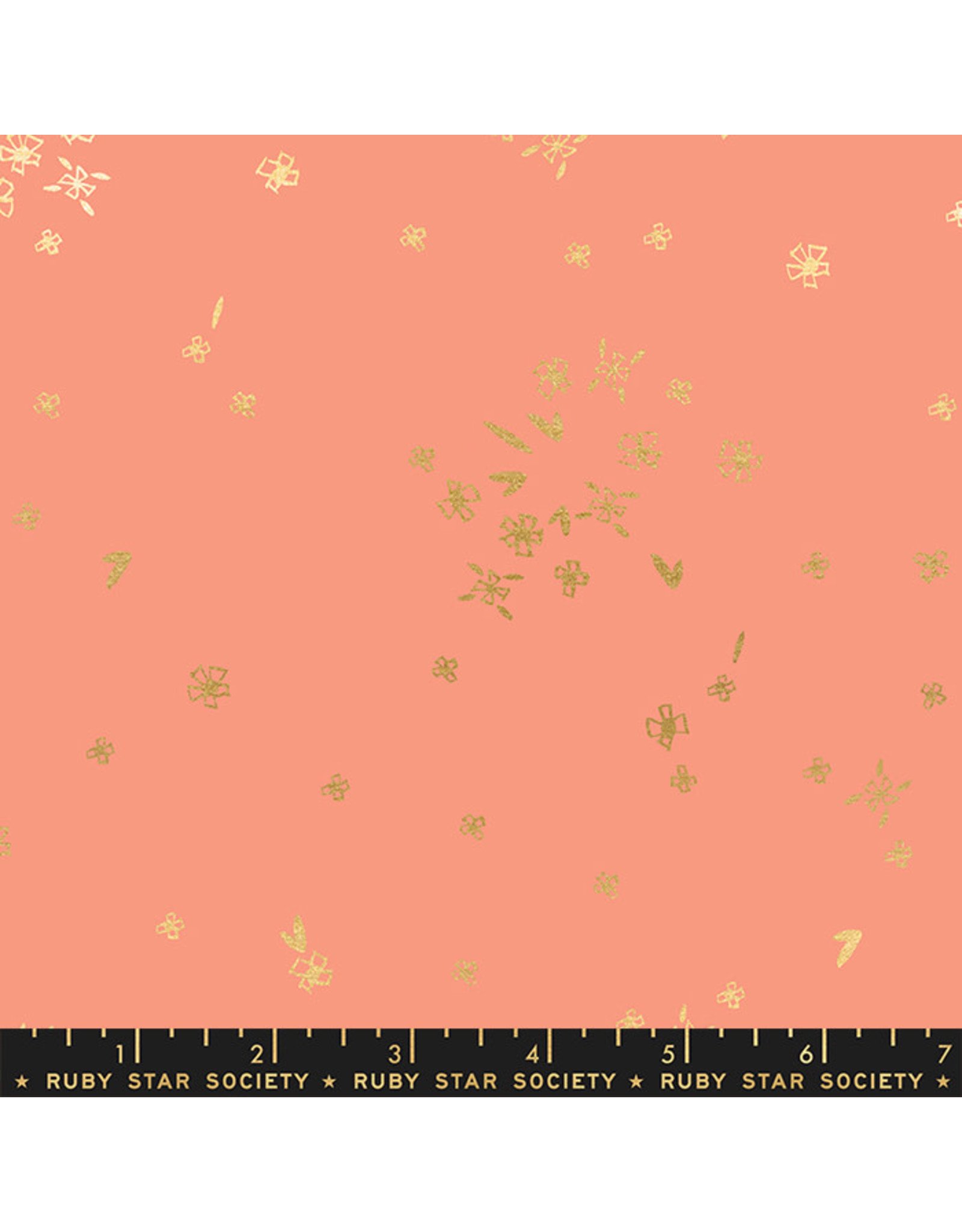 Ruby Star Society for Moda First Light, Tiny Flowers in Melon with Metallic, Fabric Half-Yards