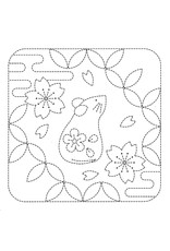 Japan Import ON ORDER-Sashiko Cloth, Mouse and Shippo in White