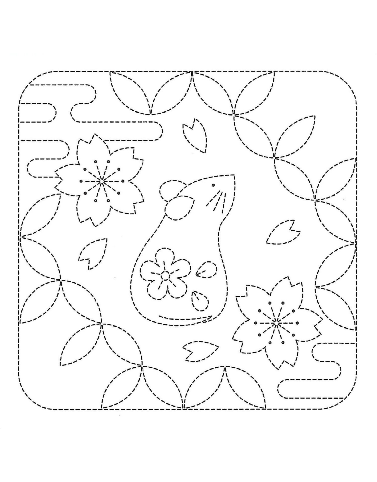 Japan Import ON ORDER-Sashiko Cloth, Mouse and Shippo in White