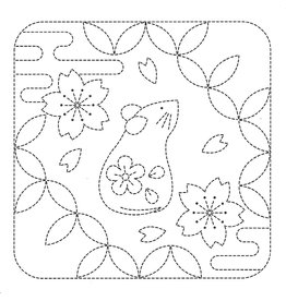 Japan Import Sashiko Cloth, Mouse and Shippo in White