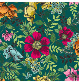 Andover Fabrics Jewel Tones, Floral in Teal, Fabric Half-Yards