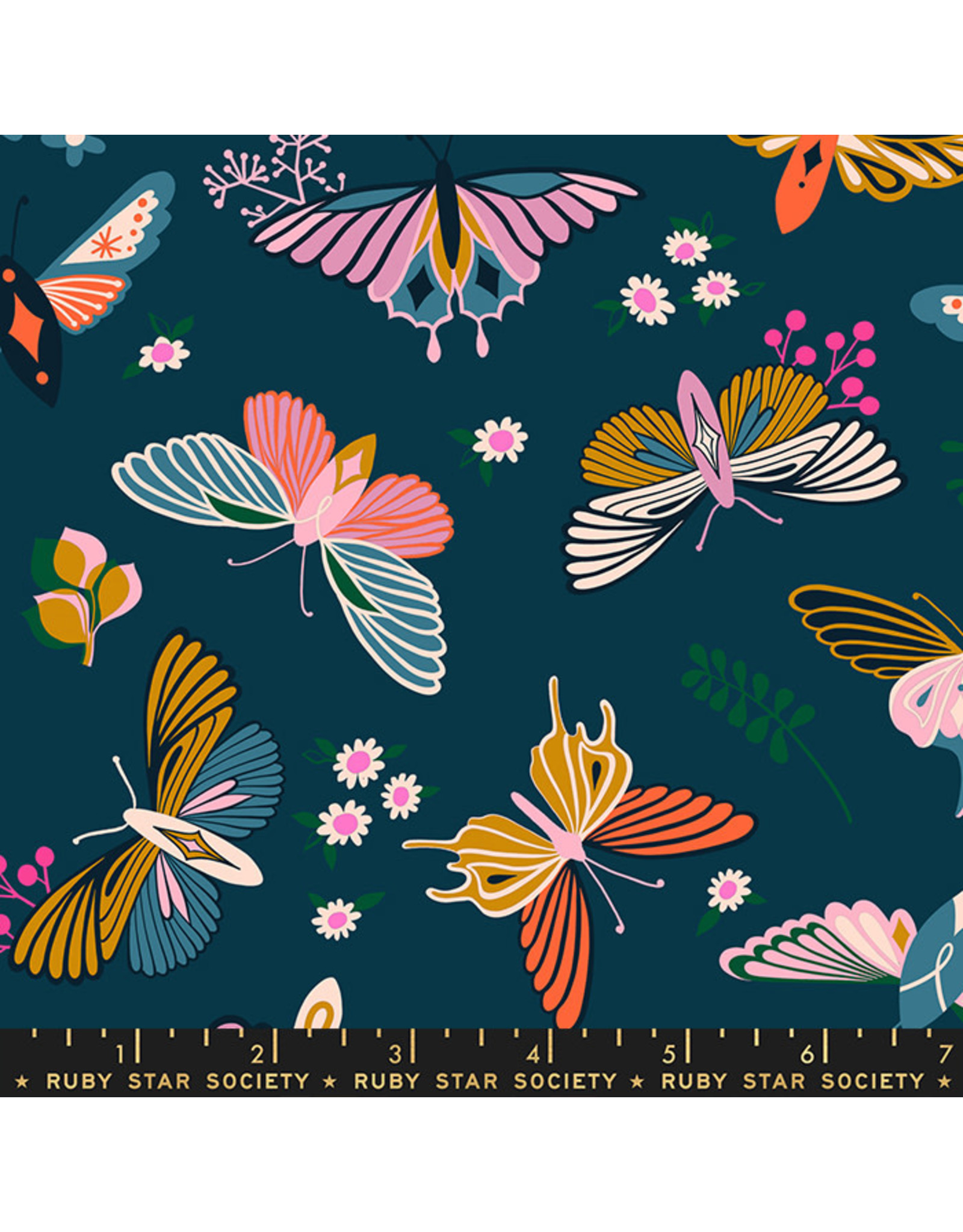 Melody Miller Stay Gold, Flutter in Peacock, Fabric Half-Yards