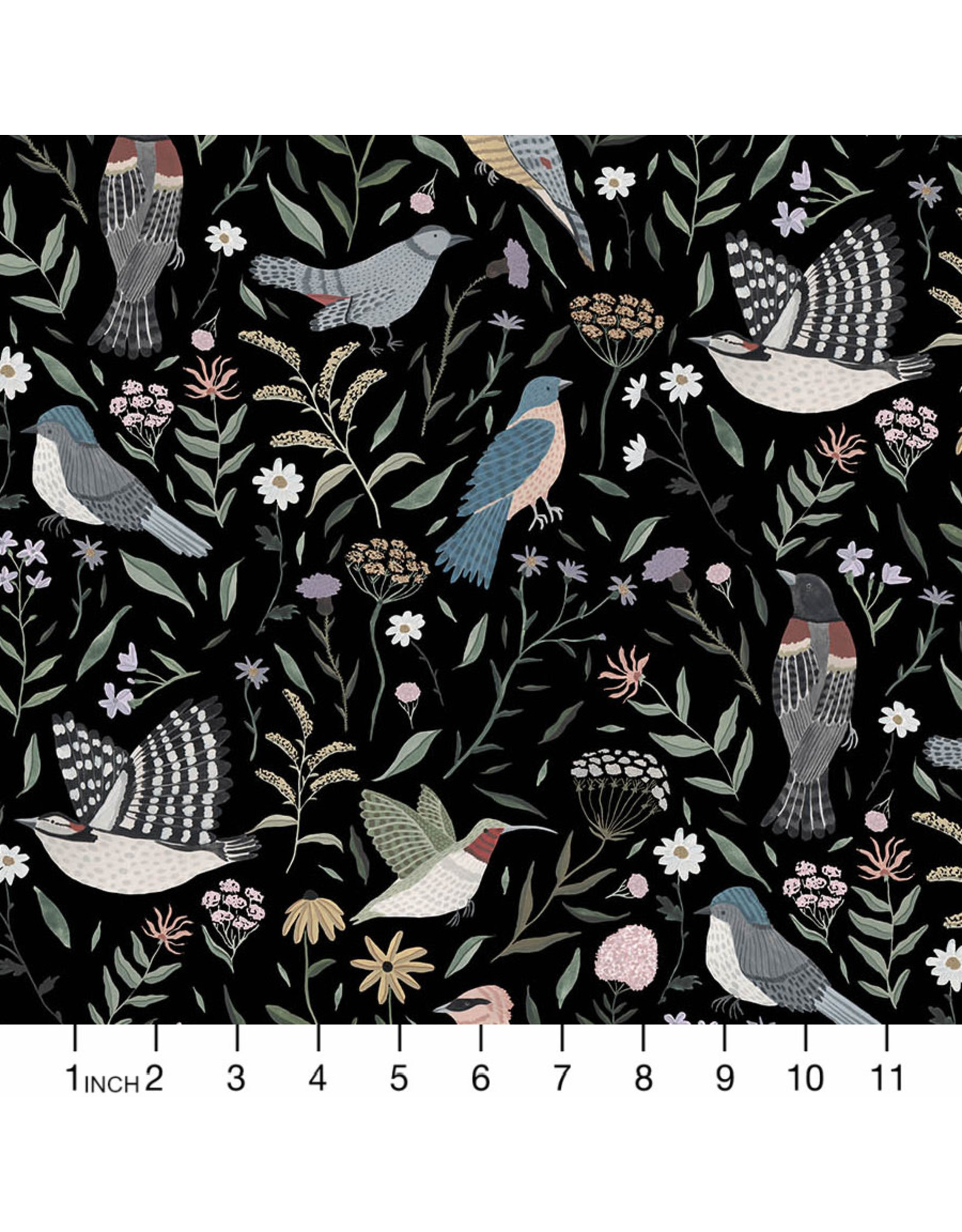 Figo Birdwatch, Birds in Black, Fabric Half-Yards