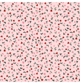 Figo Roses are Red, Ditsy Floral in Pink, Fabric Half-Yards