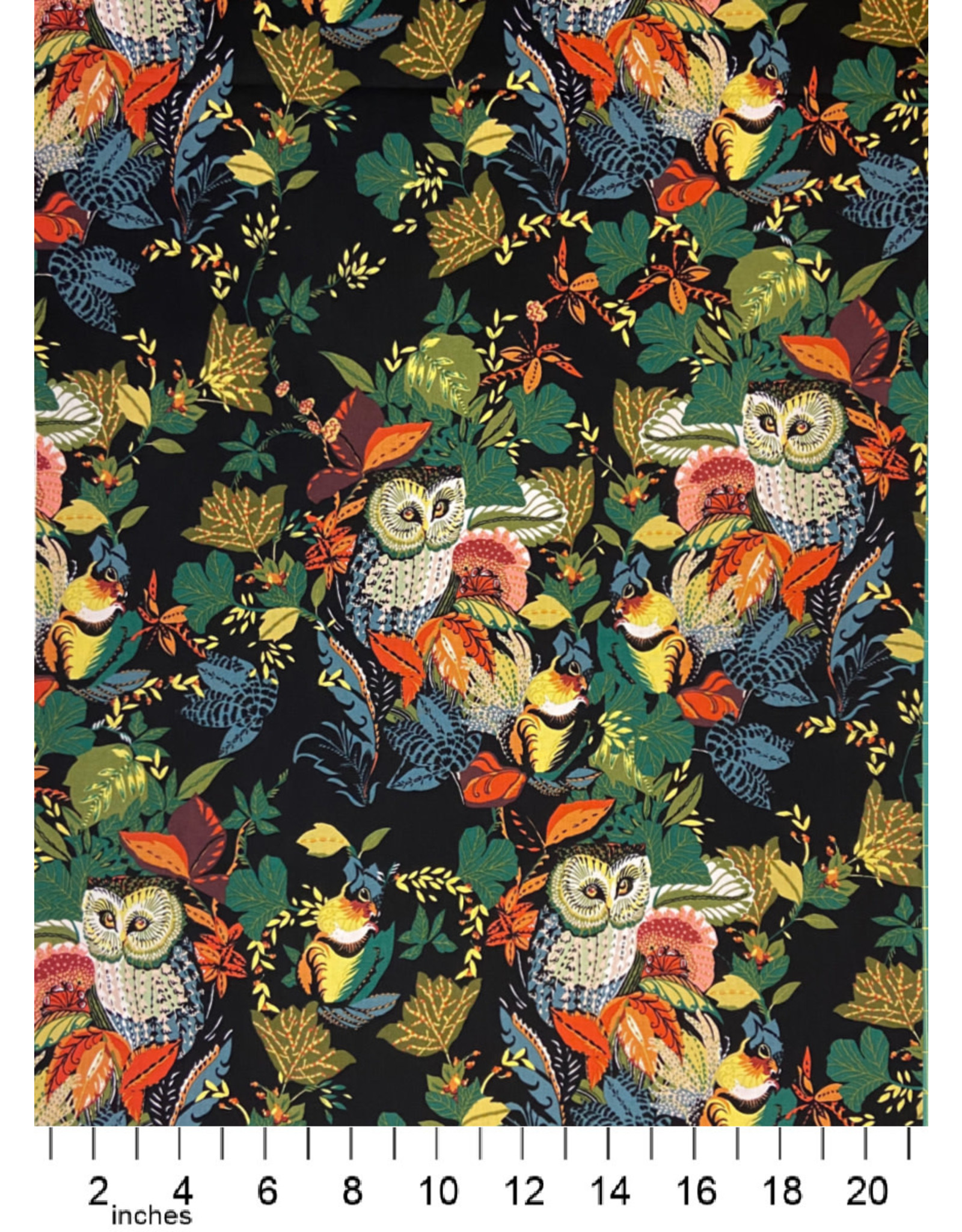 Alexander Henry Fabrics Fall Harvest,  Harvest Owl in Black, Fabric Half-Yards