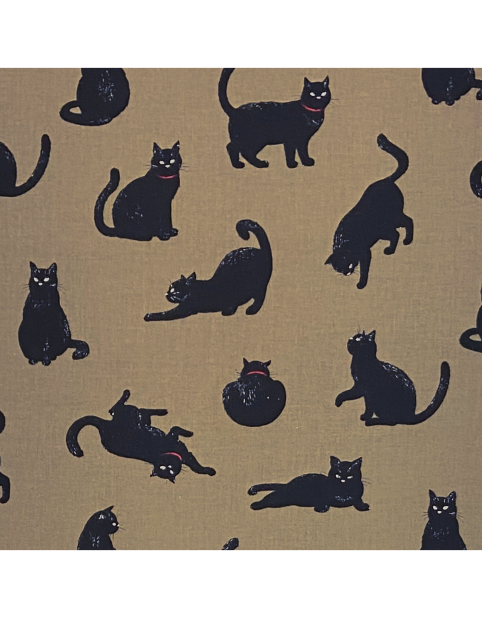 Cosmo, Japan Cosmo Japan, Black Cats on Brown, Fabric Half-Yards