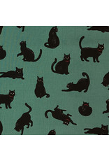 Cosmo, Japan Cosmo Japan, Black Cats on Green, Fabric Half-Yards