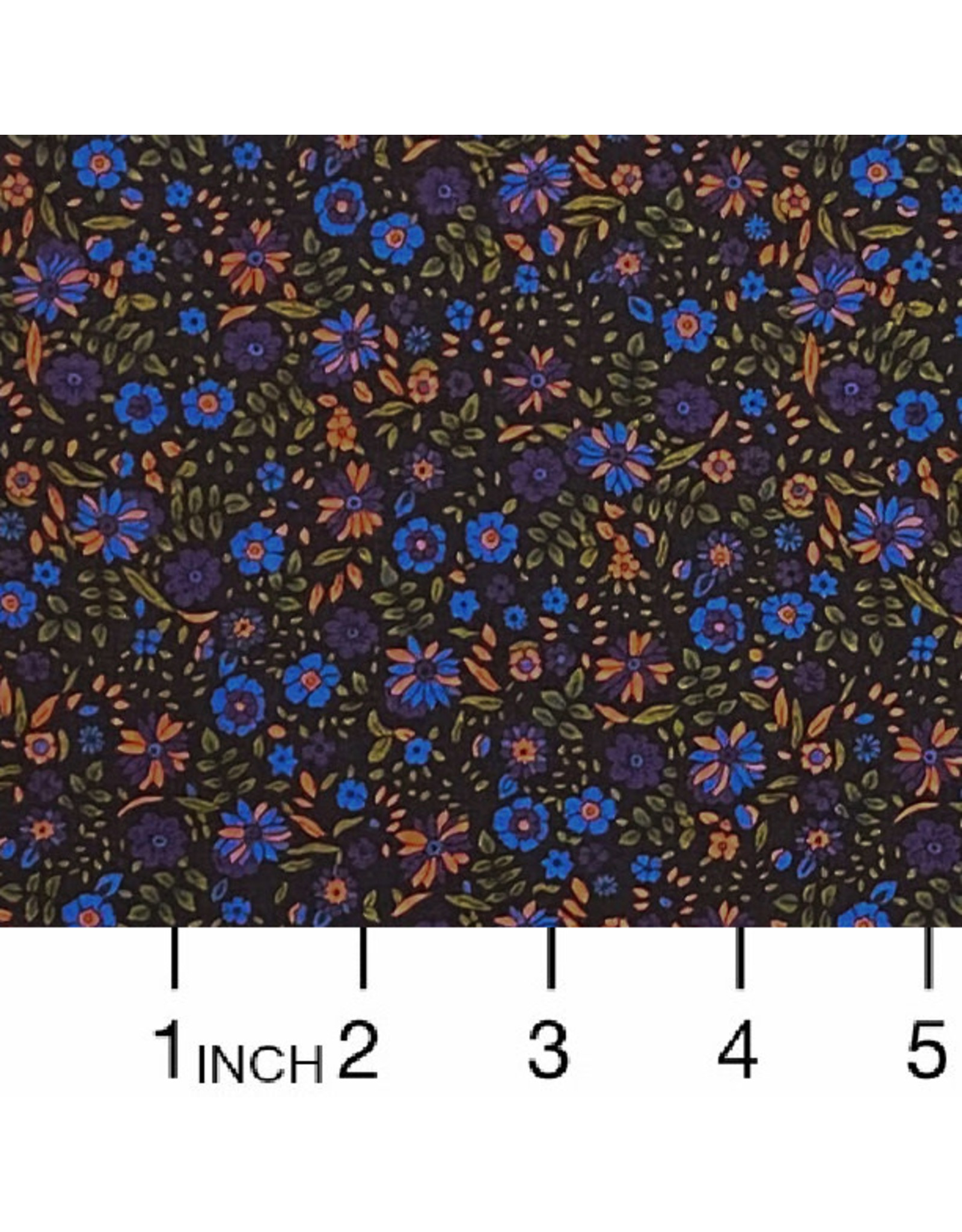 Kokka, Japan Cotton Lawn, Kokka Japan, Floral on Black, Fabric Half-Yards