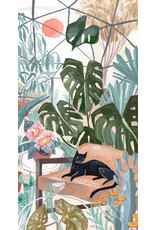 Rae Ritchie Fronds and Felines, Cat Panel in Multi, 24” x 42” Fabric Panel