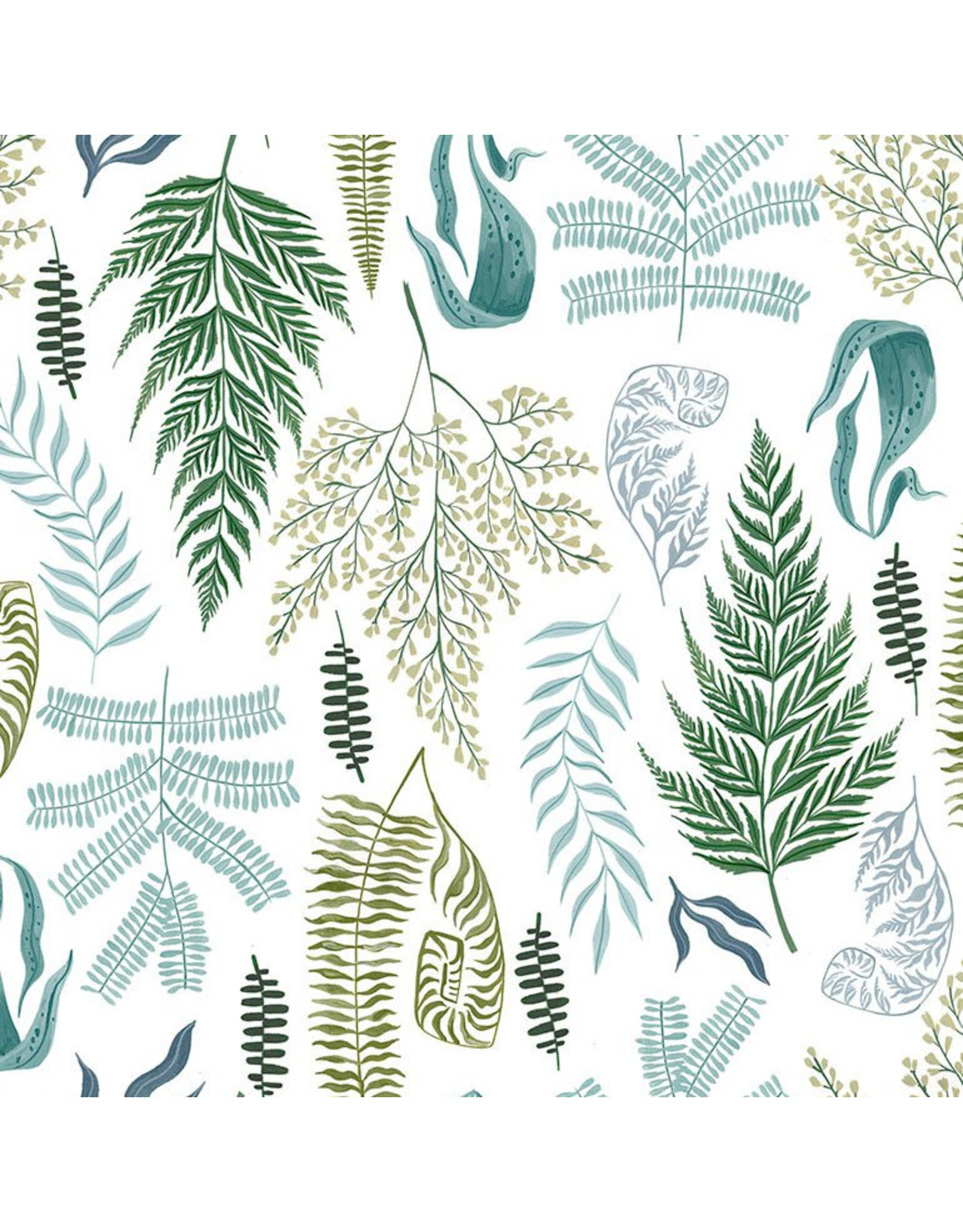 Rae Ritchie Fronds and Felines, Fronds in White, Fabric Half-Yards