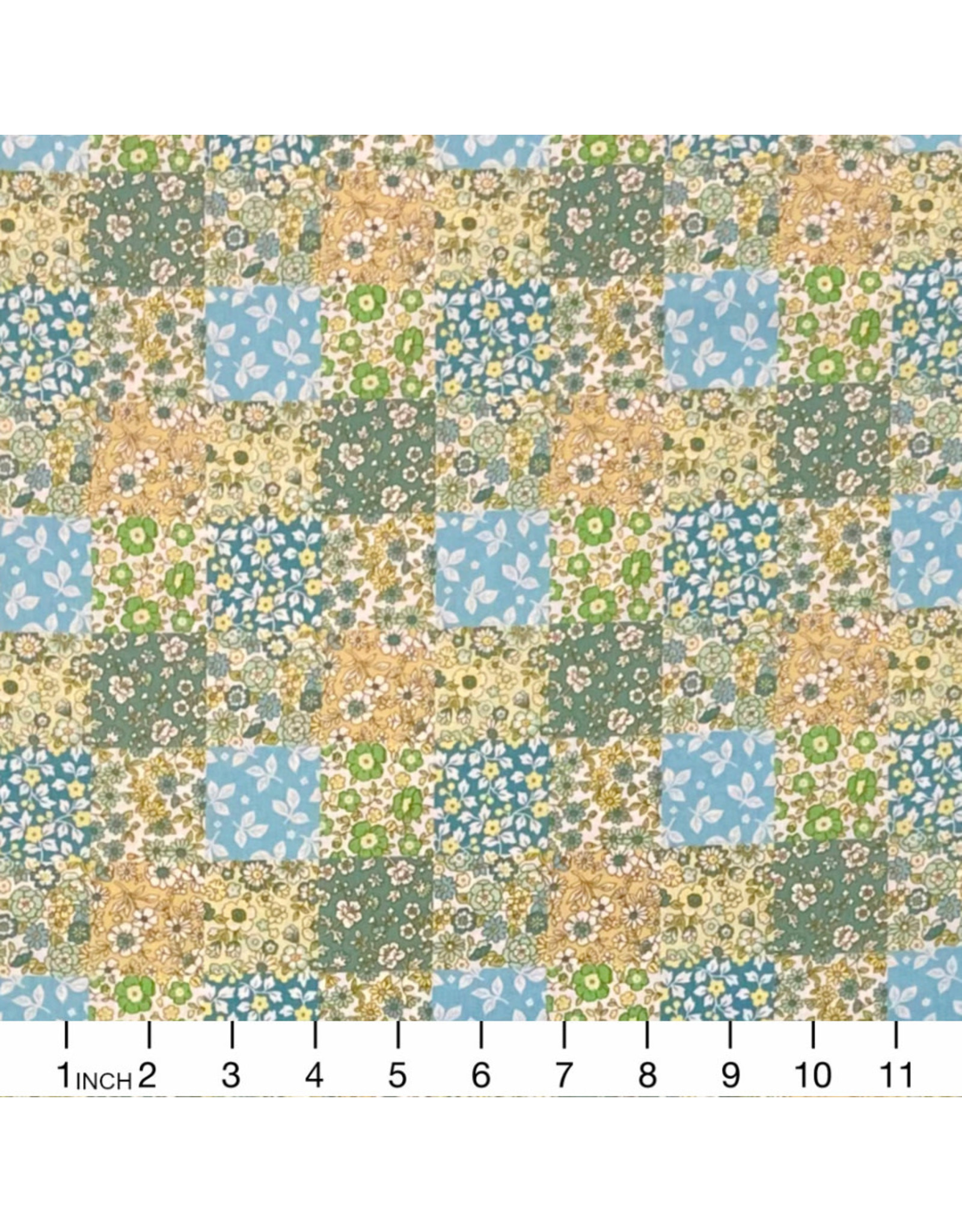 Cosmo, Japan Cosmo Japan, Floral Patchwork in Green, Fabric Half-Yards