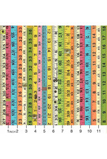 Northcott I've Got a Notion, Measuring Tapes in White Multi, Fabric Half-Yards
