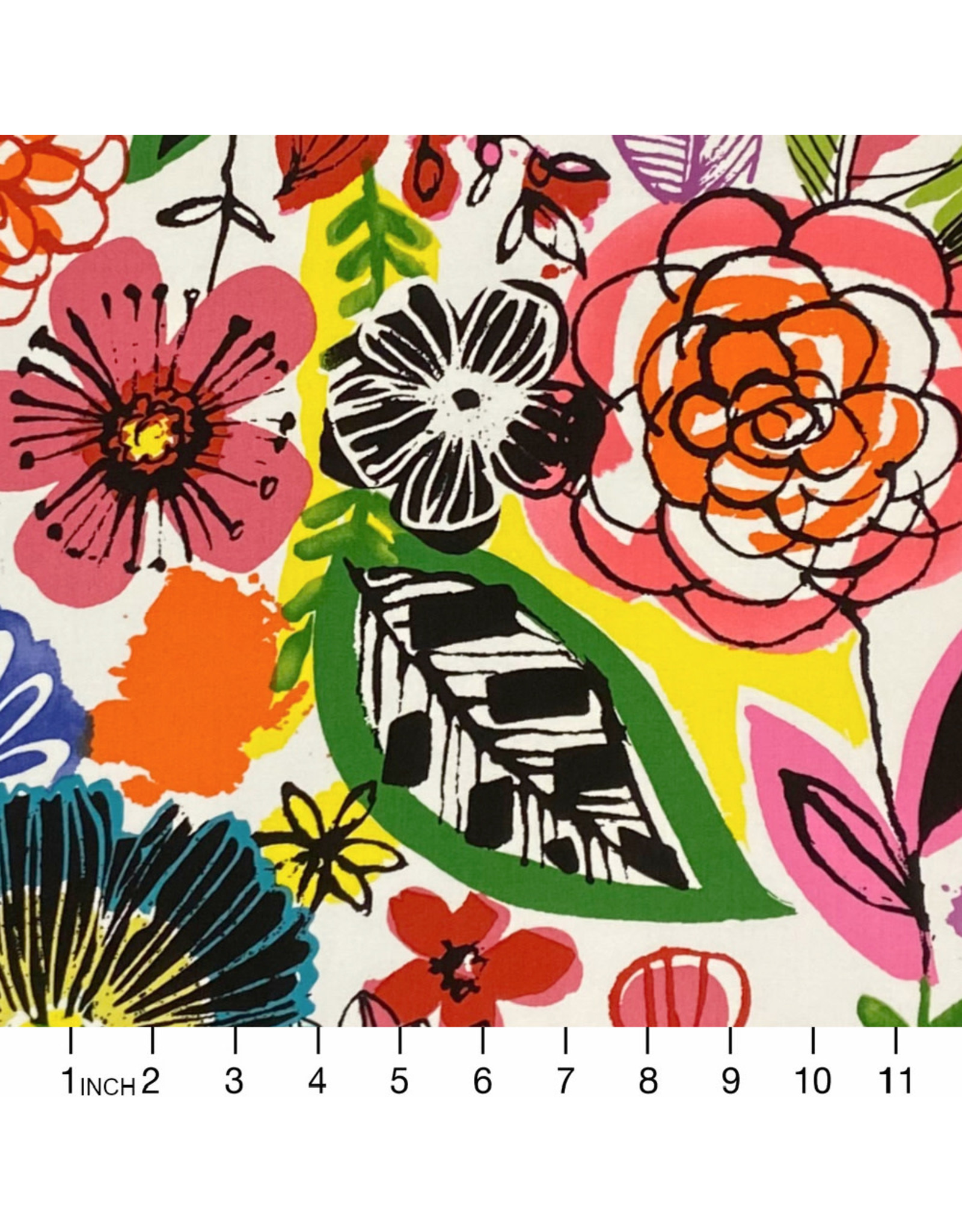 Alexander Henry Fabrics Folklorico, Painted Dahlia in Natural Brite, Fabric Half-Yards
