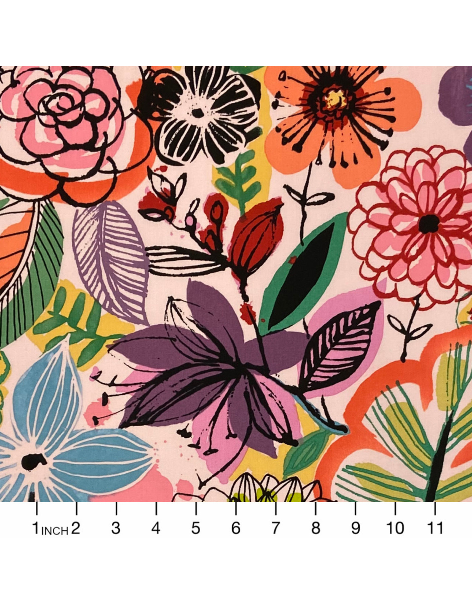 Alexander Henry Fabrics Folklorico, Painted Dahlia in Pink, Fabric Half-Yards
