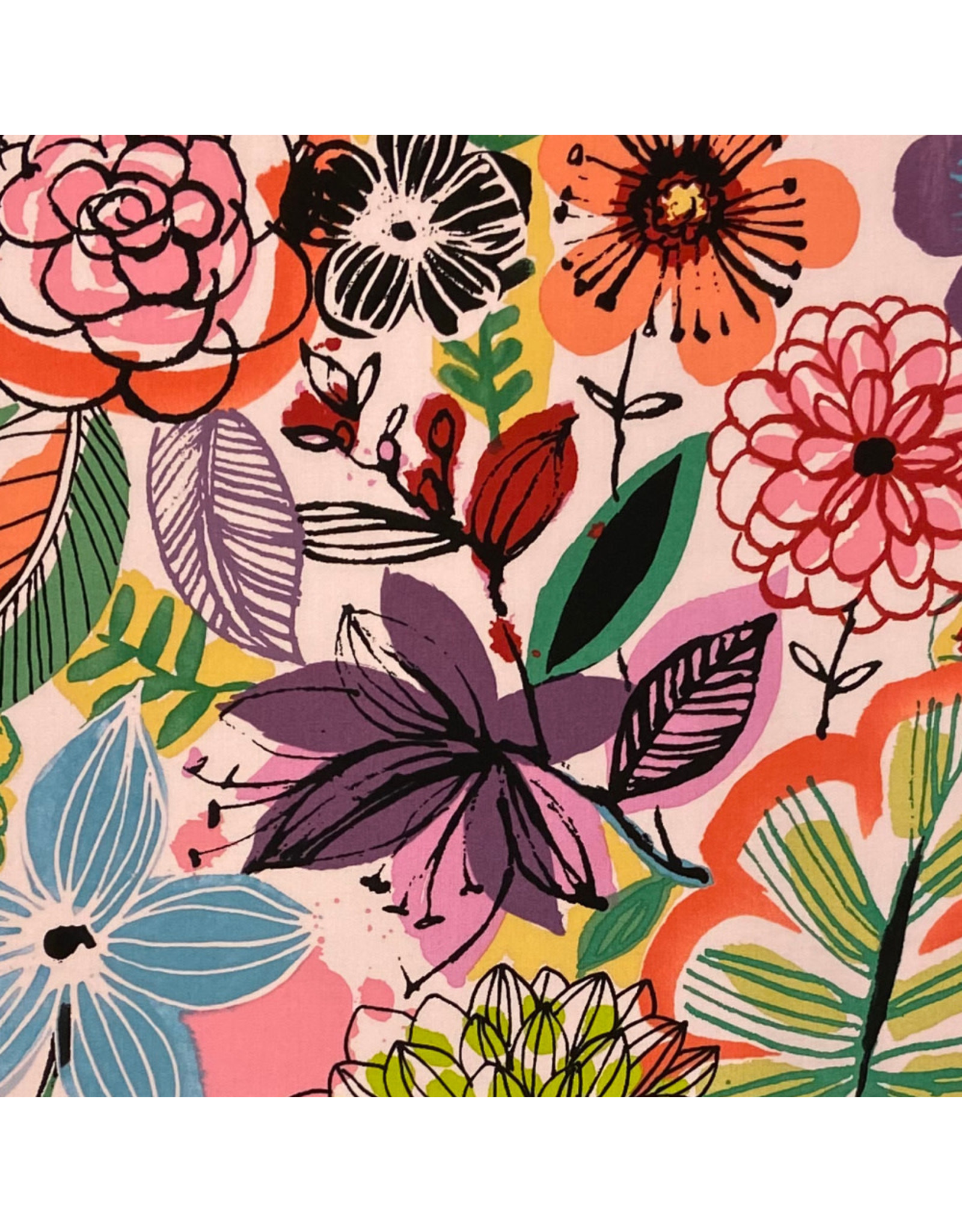 Alexander Henry Fabrics Folklorico, Painted Dahlia in Pink, Fabric Half-Yards